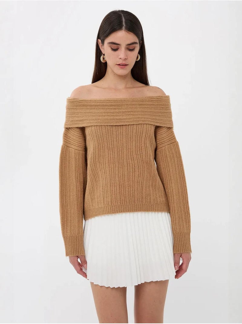 Pull en tricot à épaules dénudées Marron - Kiabi