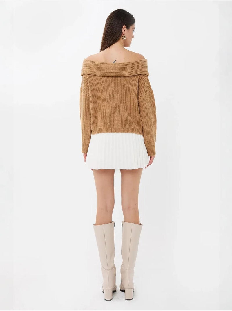 Pull en tricot à épaules dénudées Marron - Kiabi