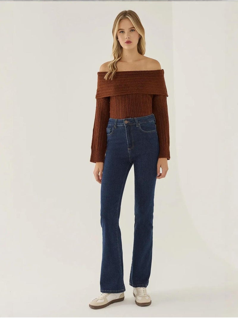 Pull en tricot à épaules dénudées Marron - Kiabi
