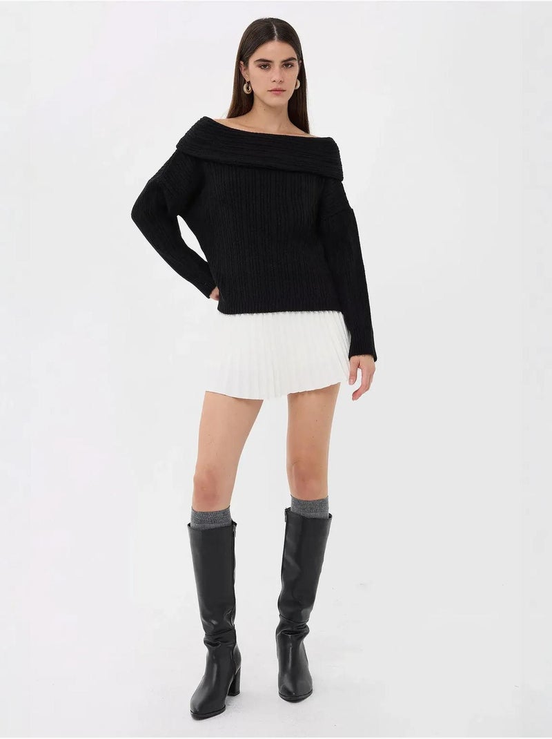 Pull en tricot à épaules dénudées Noir - Kiabi