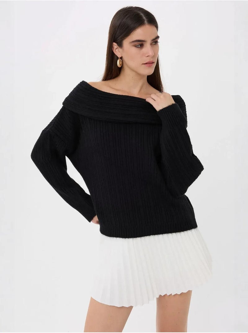 Pull en tricot à épaules dénudées Noir - Kiabi