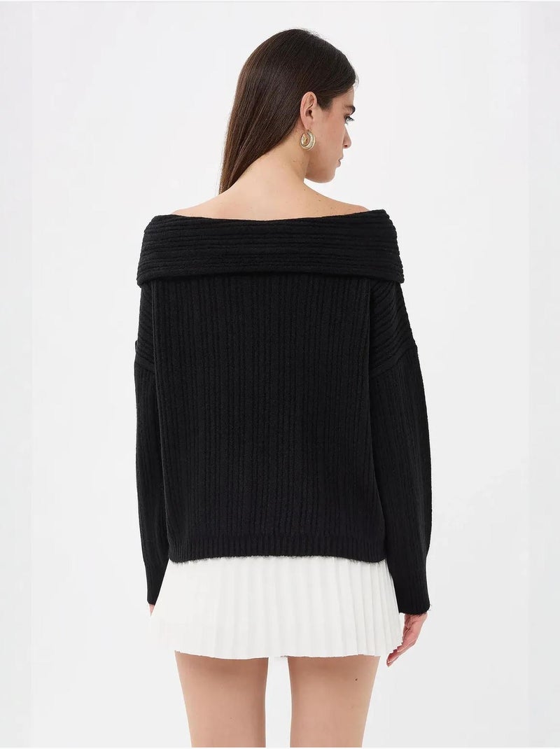 Pull en tricot à épaules dénudées Noir - Kiabi