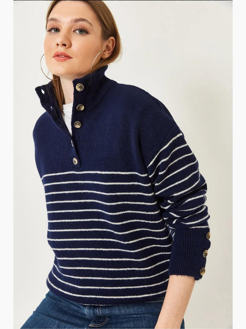 Pull en tricot à manches boutonnées lucci Bleu marine - Kiabi