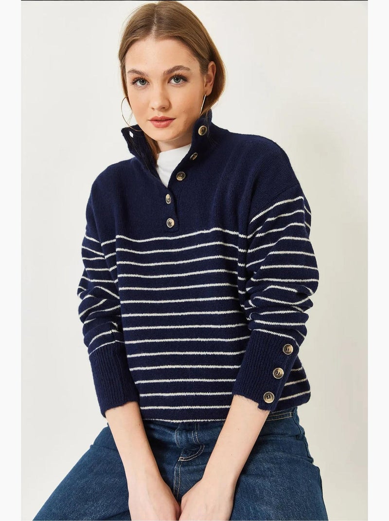 Pull en tricot à manches boutonnées lucci Bleu marine - Kiabi