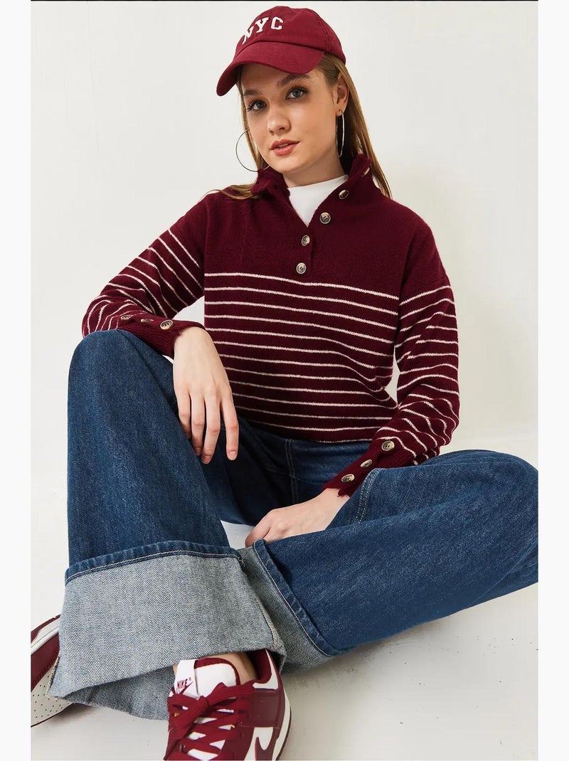 Pull en tricot à manches boutonnées lucci Rouge bordeaux - Kiabi