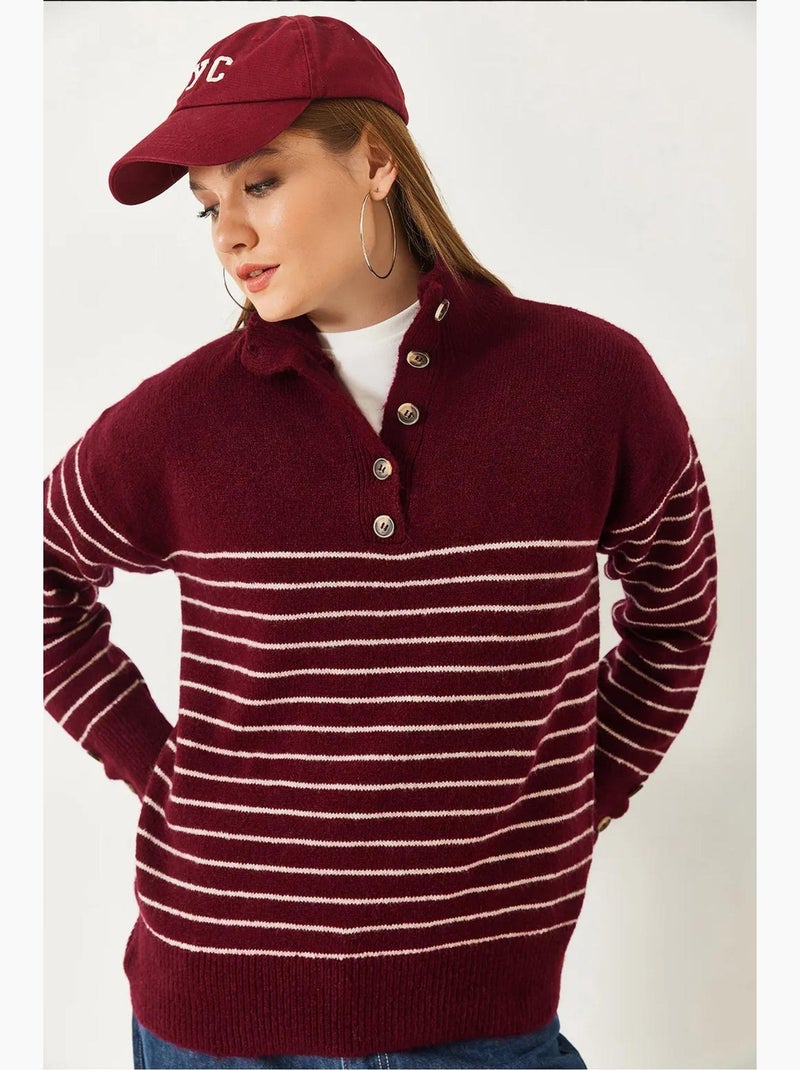 Pull en tricot à manches boutonnées lucci Rouge bordeaux - Kiabi