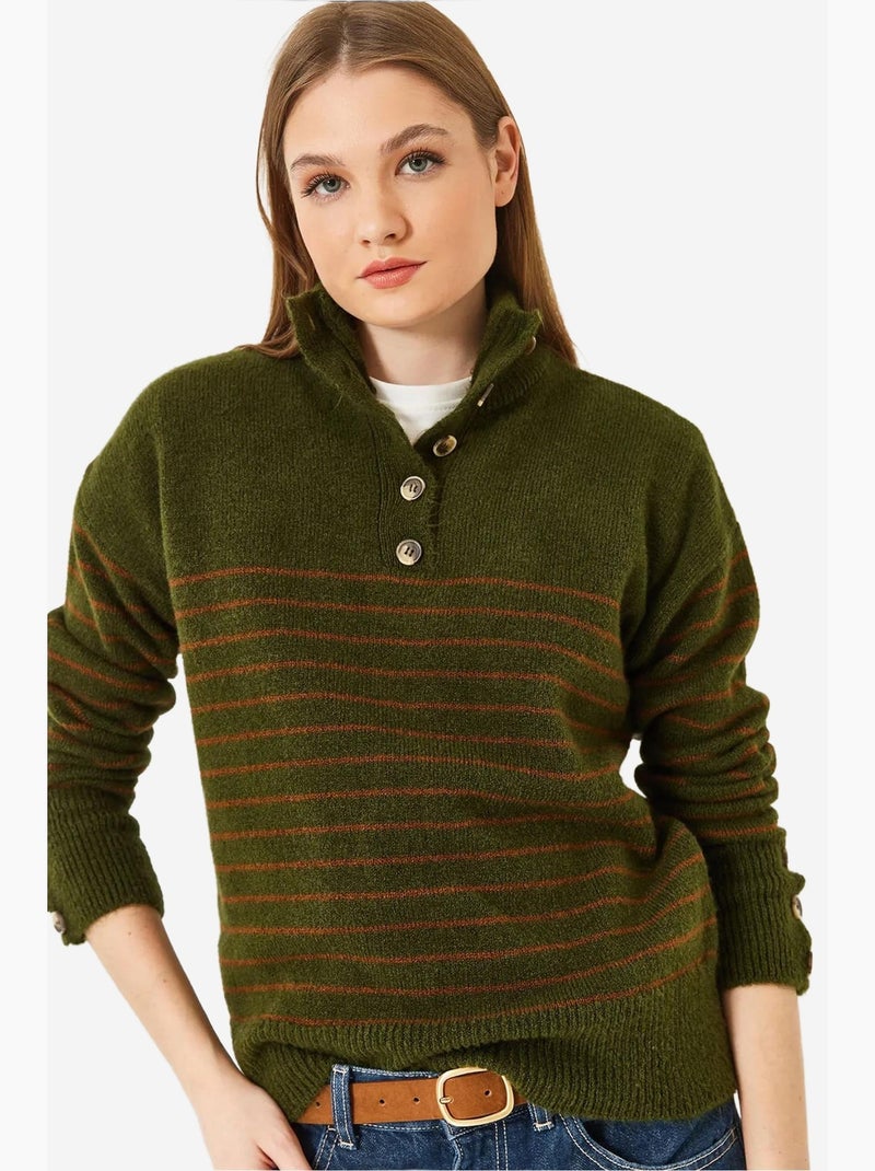 Pull en tricot à manches boutonnées lucci Vert olive - Kiabi