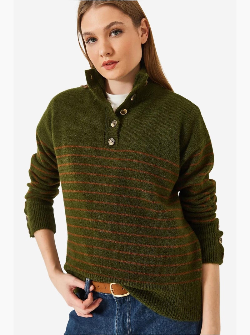 Pull en tricot à manches boutonnées lucci Vert olive - Kiabi