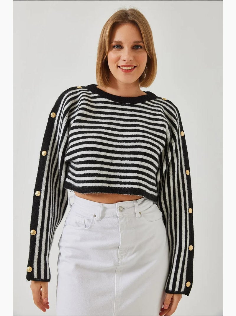 Pull en tricot à manches chauve-souris lucci Noir Blanc - Kiabi
