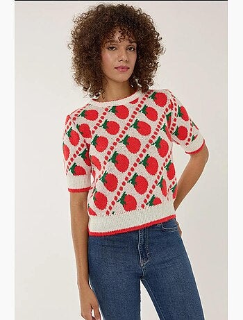 Pull en tricot à manches courtes à motifs hiccup