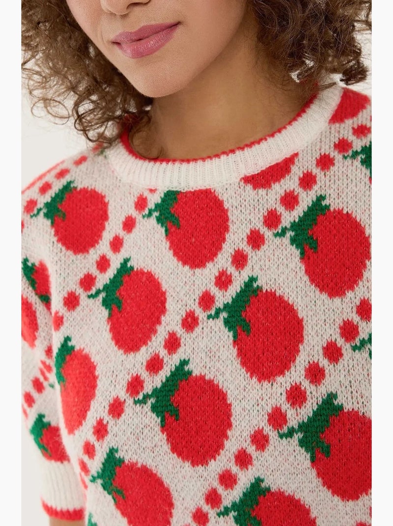 Pull en tricot à manches courtes à motifs hiccup Rouge - Kiabi