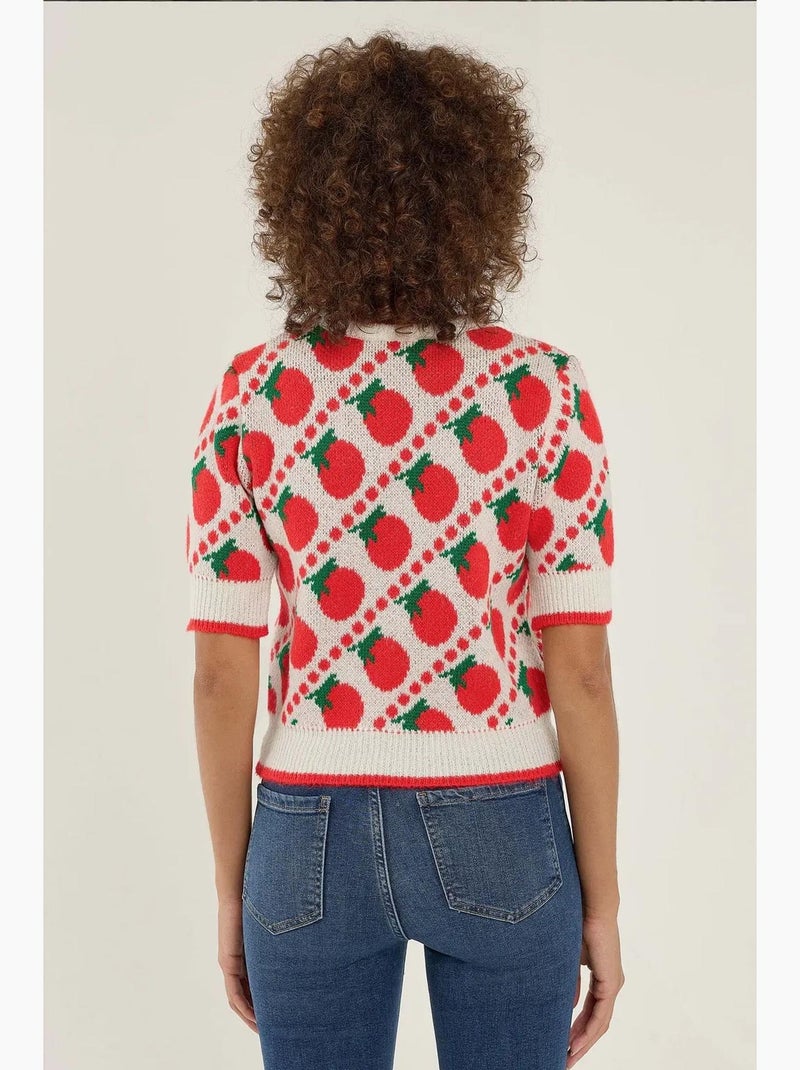 Pull en tricot à manches courtes à motifs hiccup Rouge - Kiabi