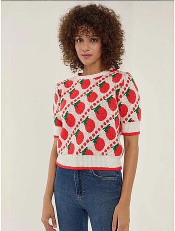 Pull en tricot à manches courtes à motifs