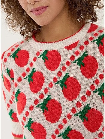 Pull en tricot à manches courtes à motifs