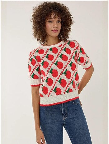 Pull en tricot à manches courtes à motifs