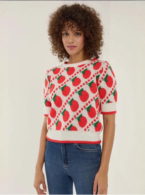 Pull en tricot à manches courtes à motifs - Kiabi