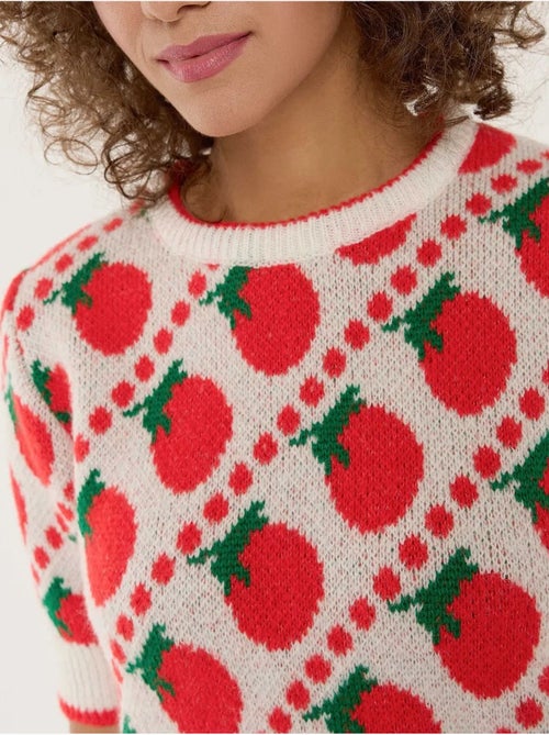 Pull en tricot à manches courtes à motifs - Kiabi
