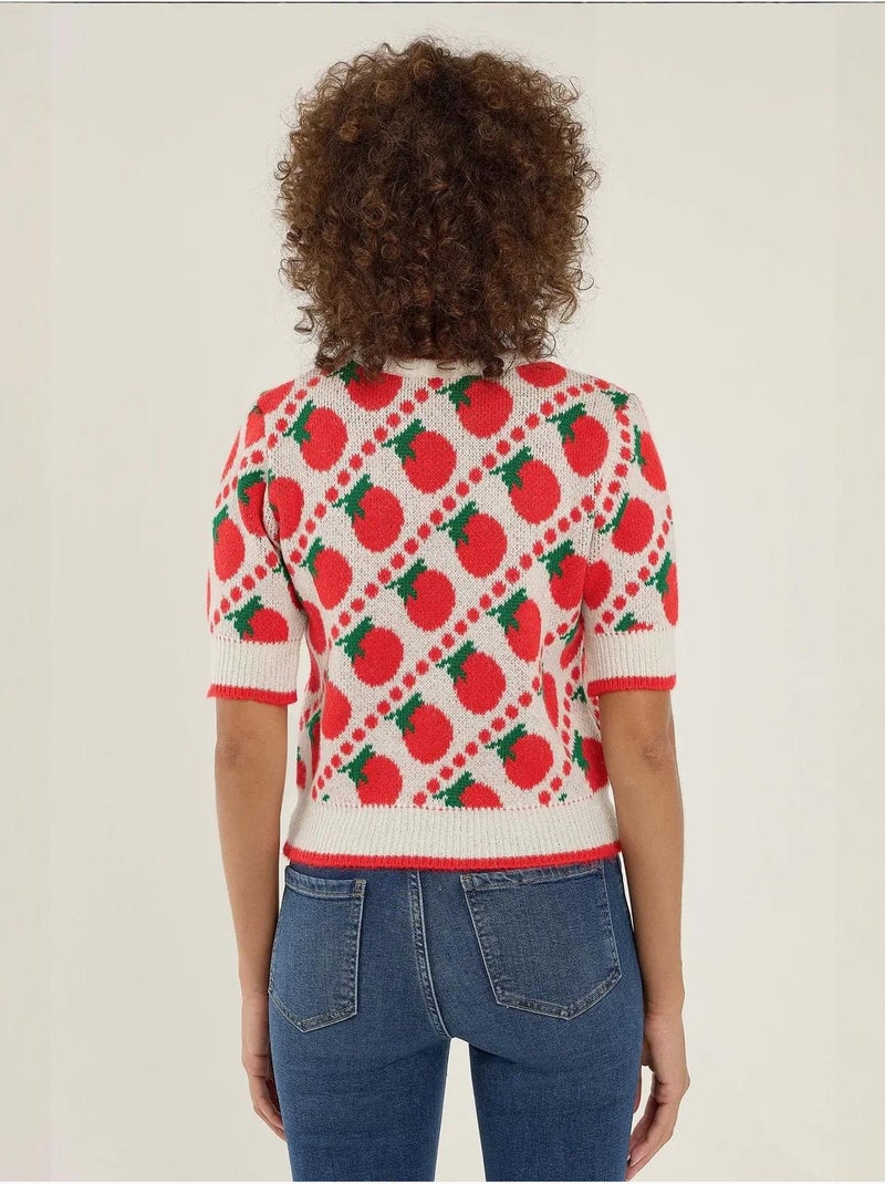 Pull en tricot à manches courtes à motifs Rouge - Kiabi