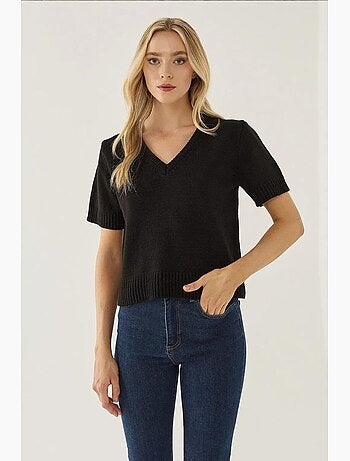 Pull en tricot à manches courtes et col en v hiccup