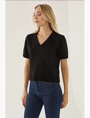 Pull en tricot à manches courtes et col en v hiccup