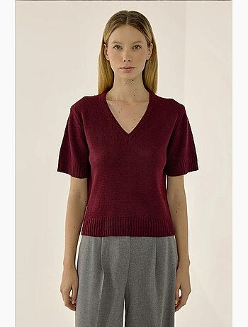 Pull en tricot à manches courtes et col en v hiccup
