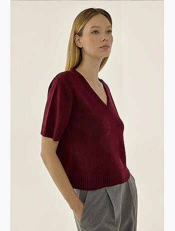 Pull en tricot à manches courtes et col en v hiccup