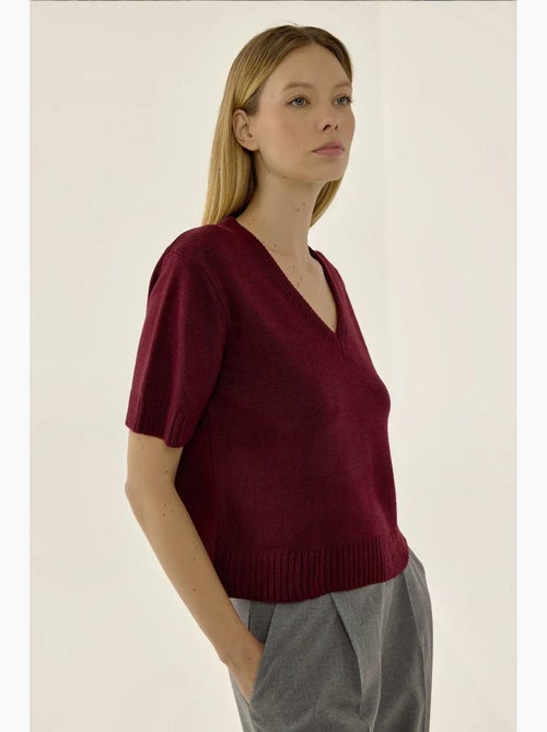 Pull en tricot à manches courtes et col en v hiccup - Kiabi Pull en tricot à manches courtes et col en v hiccup - Kiabi