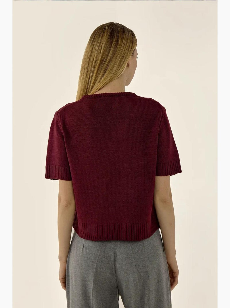 Pull en tricot à manches courtes et col en v hiccup Rouge - Kiabi