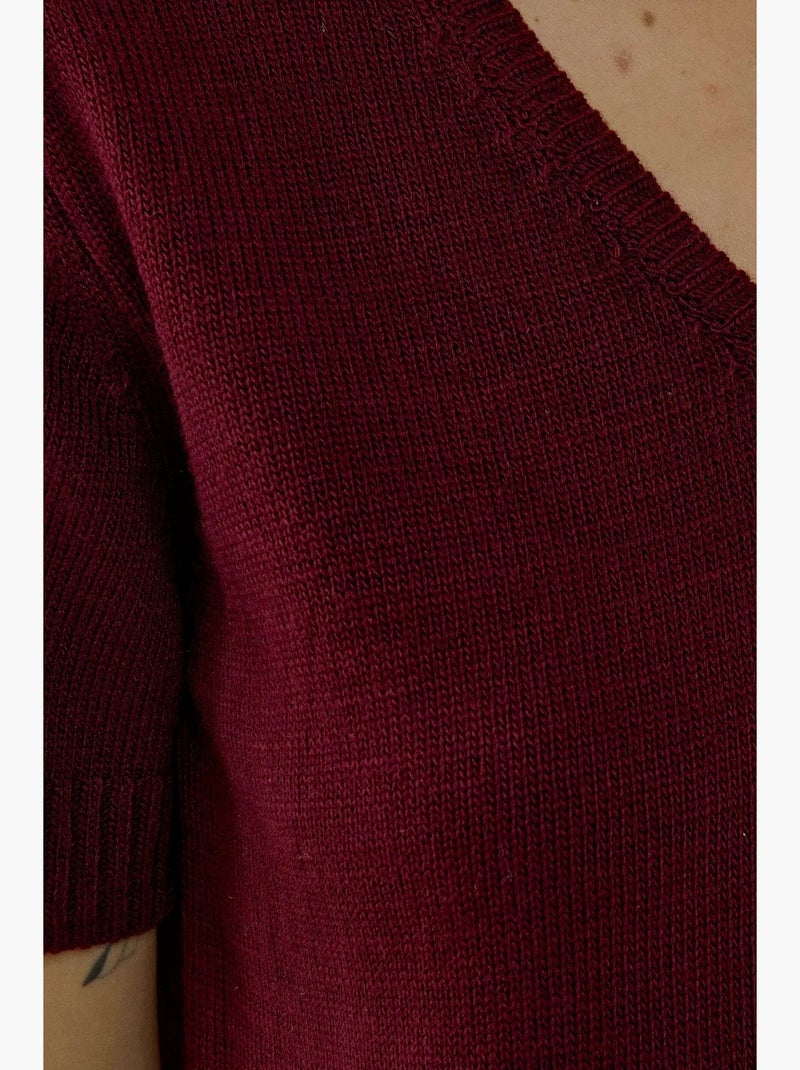 Pull en tricot à manches courtes et col en v hiccup Rouge - Kiabi