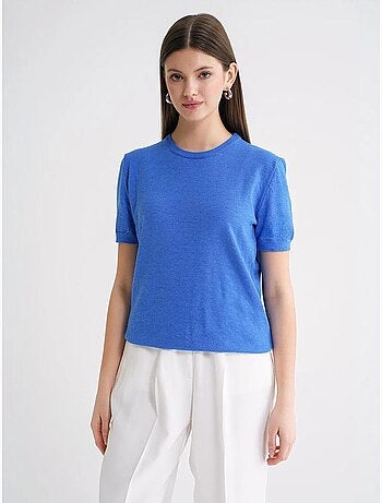 Pull en tricot à manches courtes et col ras du cou mixray