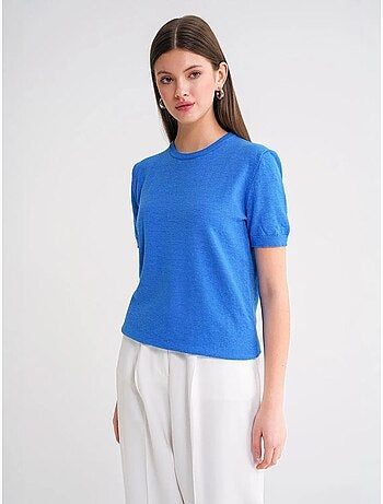 Pull en tricot à manches courtes et col ras du cou mixray