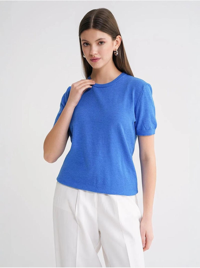 Pull en tricot à manches courtes et col ras du cou mixray Bleu électrique - Kiabi