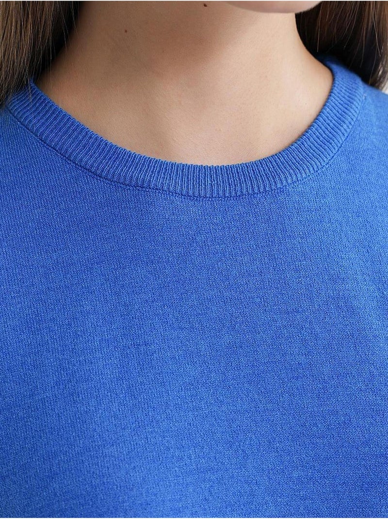 Pull en tricot à manches courtes et col ras du cou mixray Bleu électrique - Kiabi