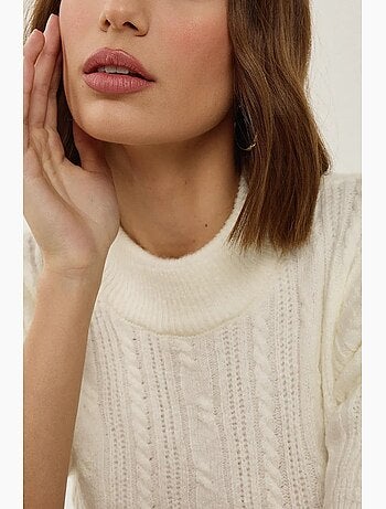 Pull en tricot à manches courtes et demi-col roulé avec tresses hiccup