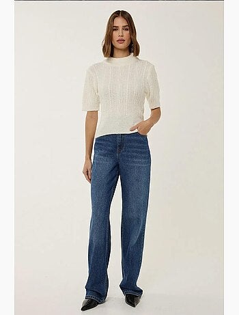 Pull en tricot à manches courtes et demi-col roulé avec tresses hiccup
