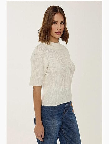 Pull en tricot à manches courtes et demi-col roulé avec tresses hiccup