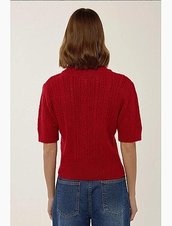 Pull en tricot à manches courtes et demi-col roulé avec tresses hiccup