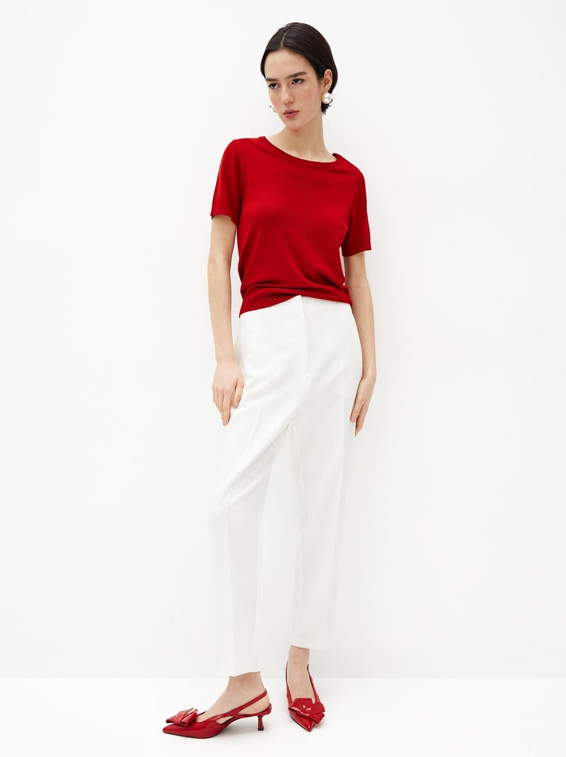 Pull en tricot à manches courtes Rouge - Kiabi