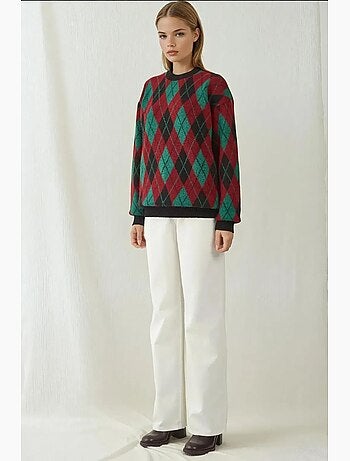 Pull en tricot à manches longues et motifs géométriques bdart