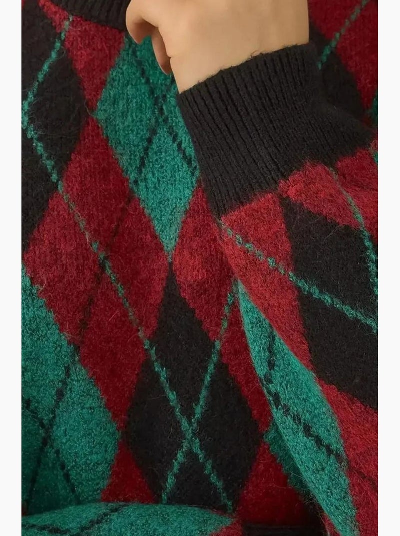 Pull en tricot à manches longues et motifs géométriques bdart Rouge bordeaux - Kiabi
