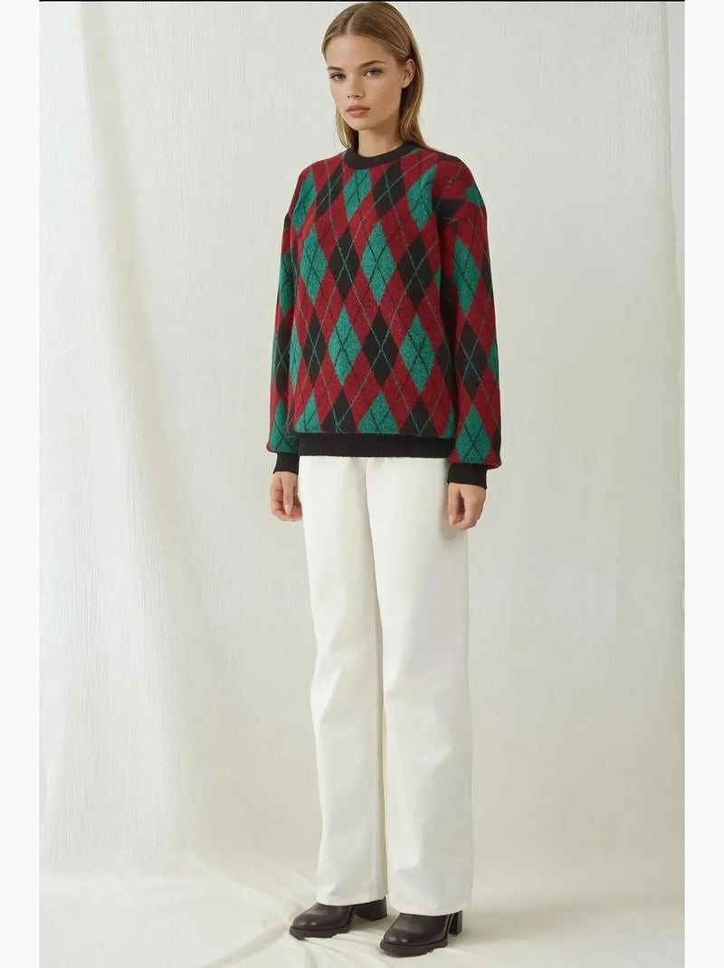 Pull en tricot à manches longues et motifs géométriques bdart Rouge bordeaux - Kiabi