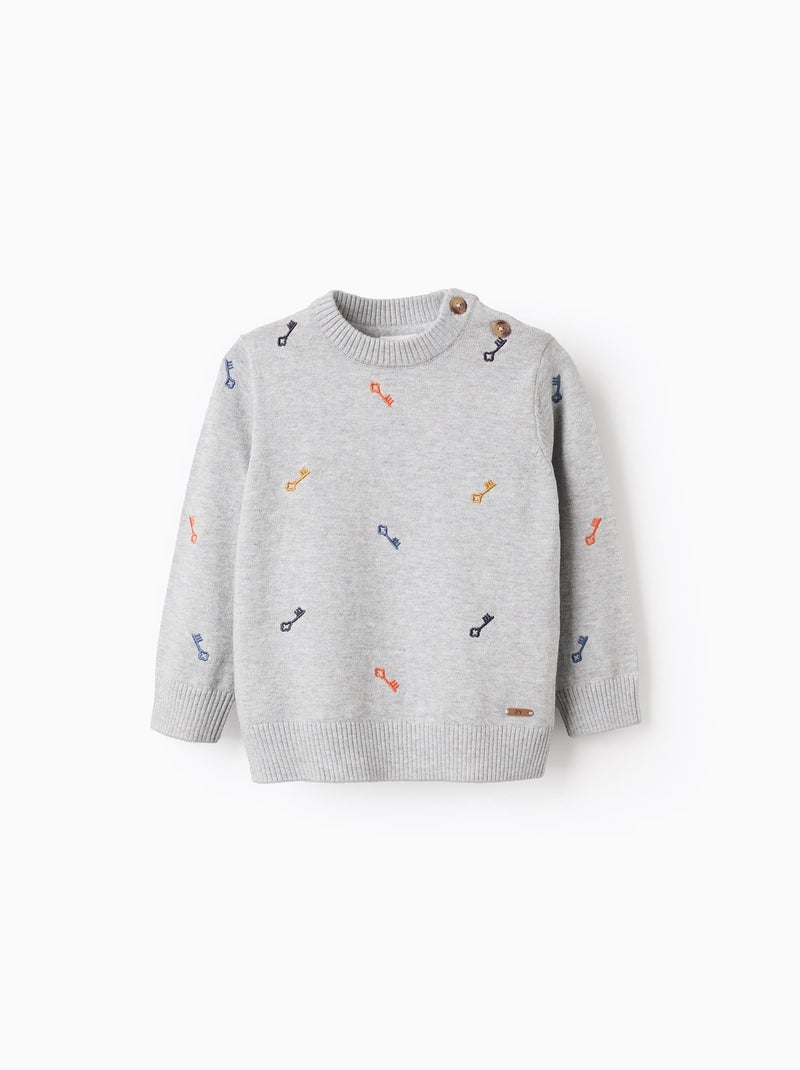Pull en Tricot à Motif de Clé Gris - Kiabi
