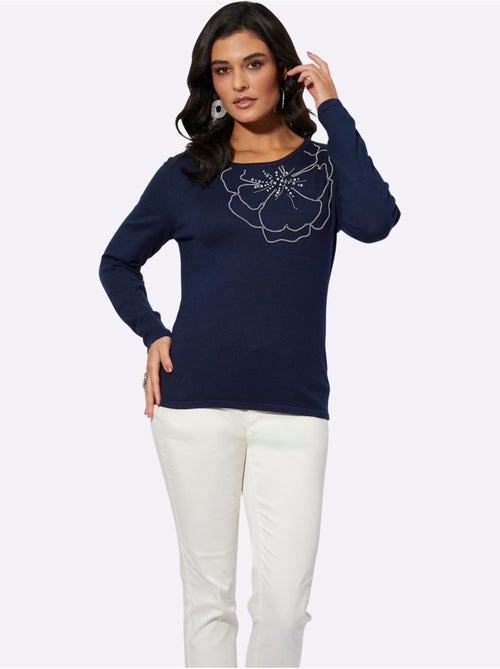Pull en tricot à motif floral placé et manches longues - Taille standard - Helline - Kiabi Pull en tricot à motif floral placé et manches longues - Taille standard - Helline - Kiabi
