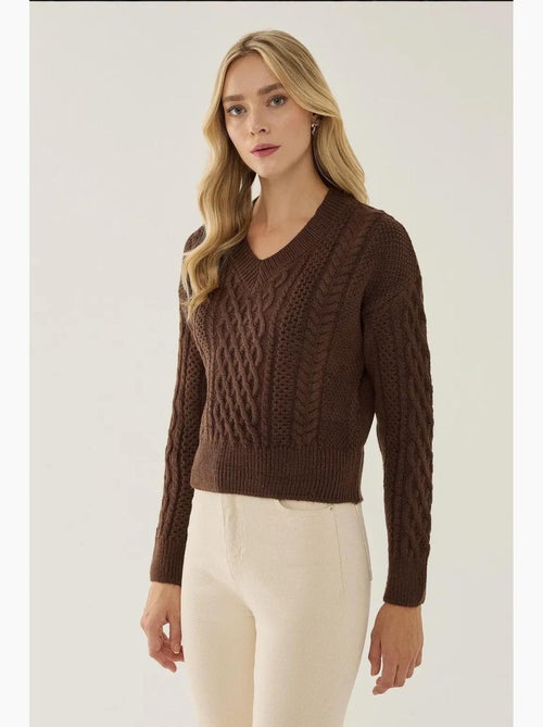 Pull en tricot à tresses et col en v hiccup - Kiabi Pull en tricot à tresses et col en v hiccup - Kiabi