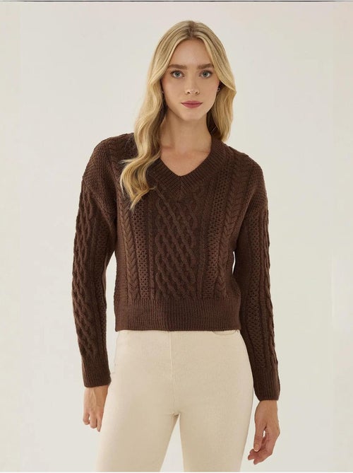 Pull en tricot à tresses et col en V - Kiabi Pull en tricot à tresses et col en V - Kiabi
