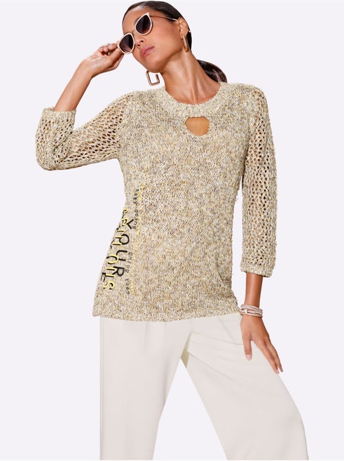 Pull en tricot ajouré à col rond et manches trois quart - Taille standard - Helline - Kiabi