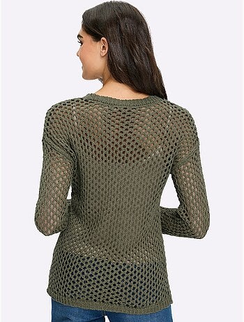 Pull en tricot ajouré à encolure ronde et manches longues - Taille standard - Helline