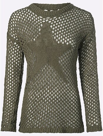 Pull en tricot ajouré à encolure ronde et manches longues - Taille standard - Helline