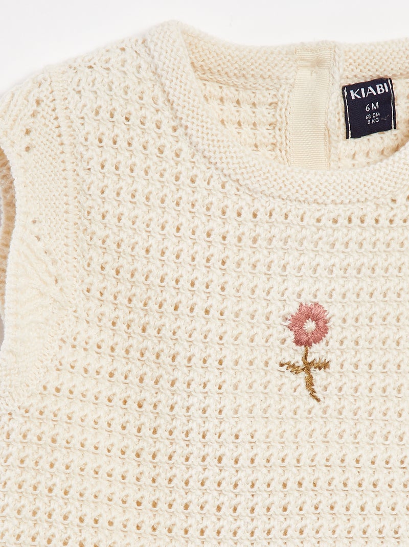 Pull en tricot avec broderies à fleurs Blanc - Kiabi