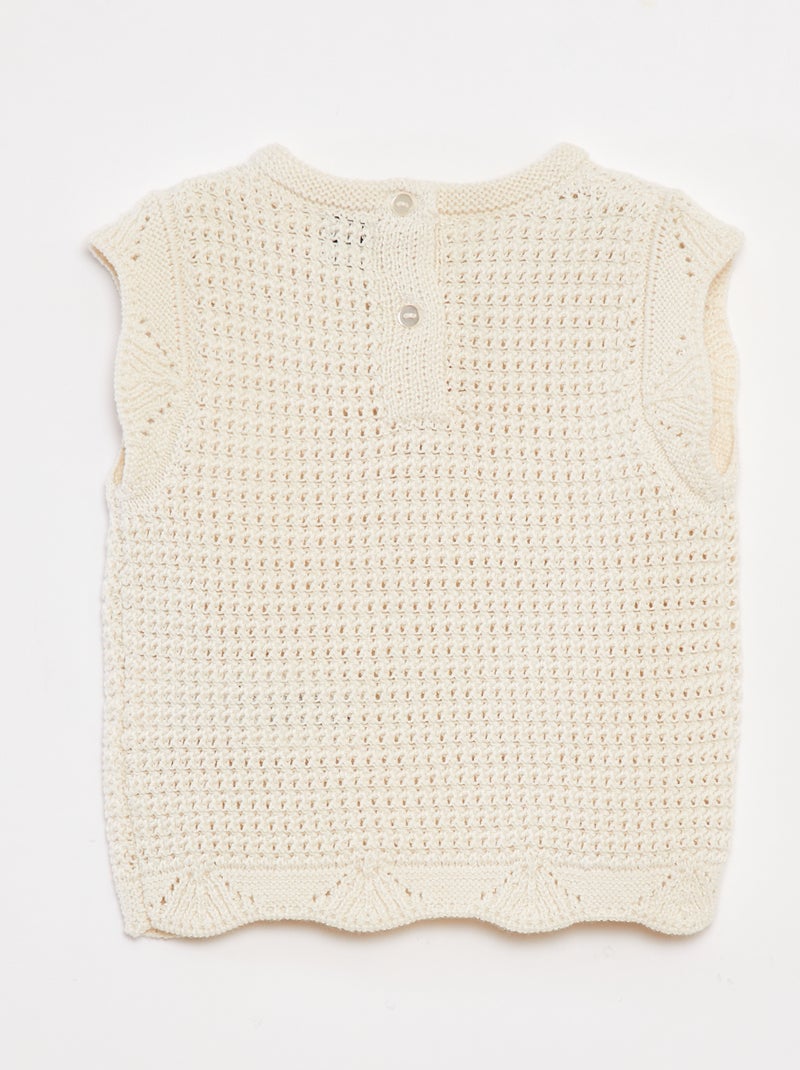 Pull en tricot avec broderies à fleurs Blanc - Kiabi
